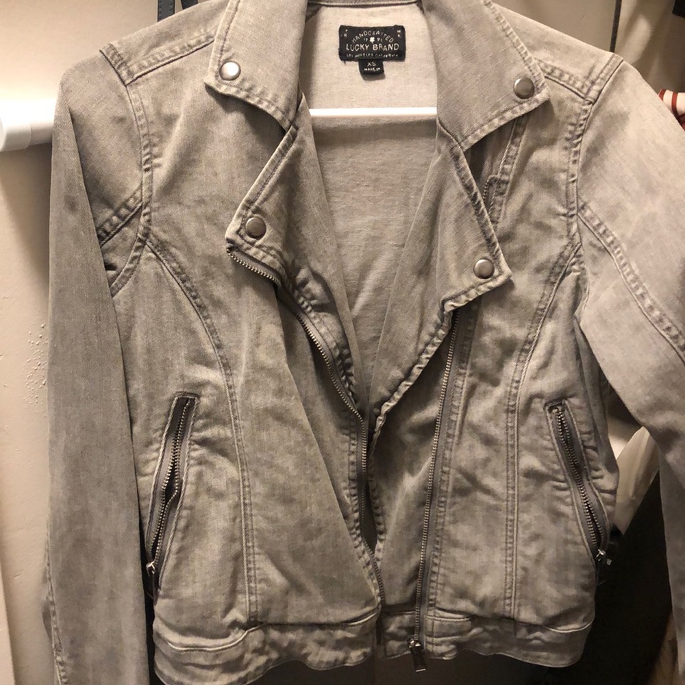 Lucky brand moto grey jean jacket XS